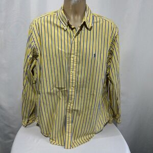 Polo Ralph Lauren Shirt Men's Sz XL Yellow Blue Stripe Long Sleeve Classic Fit